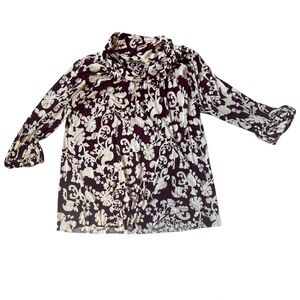 Velvet burgundy and cream draped neck blouse Sz M